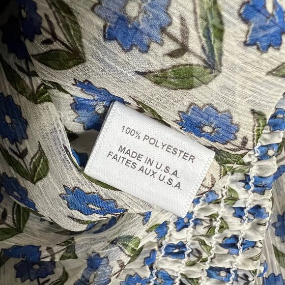 Misa Los Angeles Top Size M Blue White Blouse Ruffle Sleeves On/Off-the-Shoulder - Picture 11 of 11